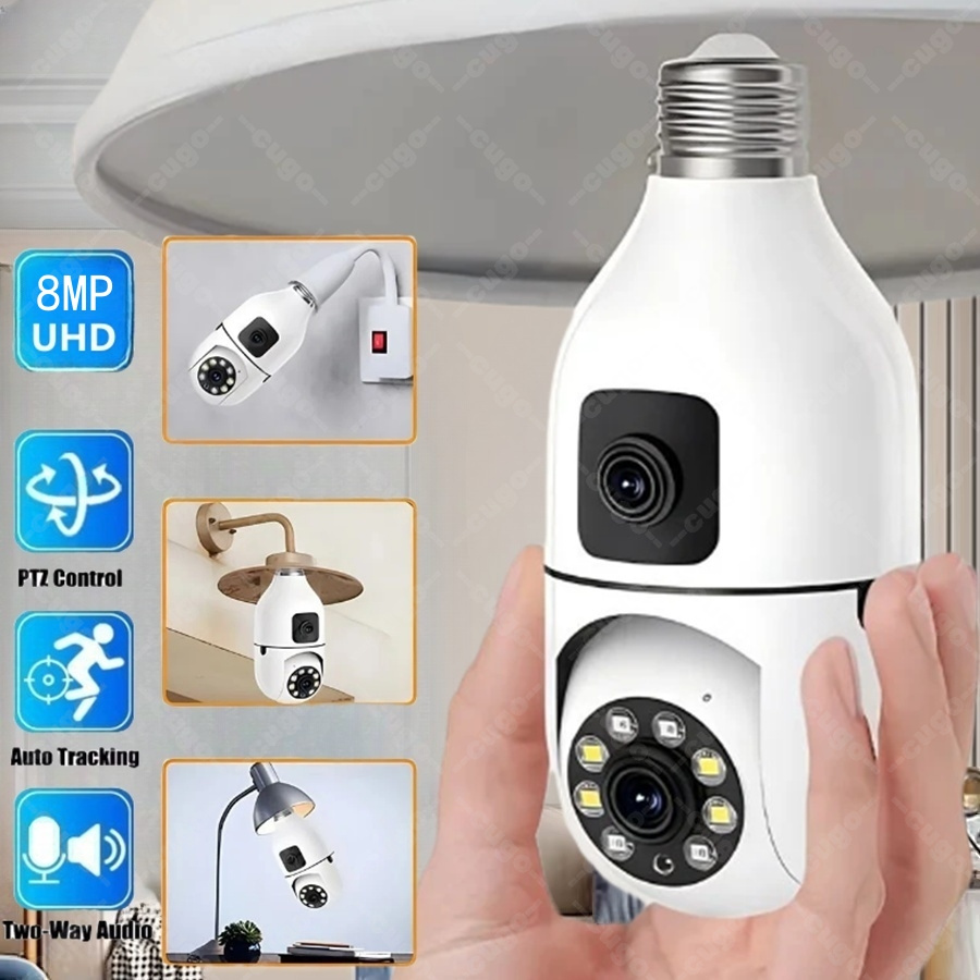 Home Cinema Wall Panels - E27-Glühbirnen-Überwachungskamera 8MP HD Nachtsicht 2 Bildschirme