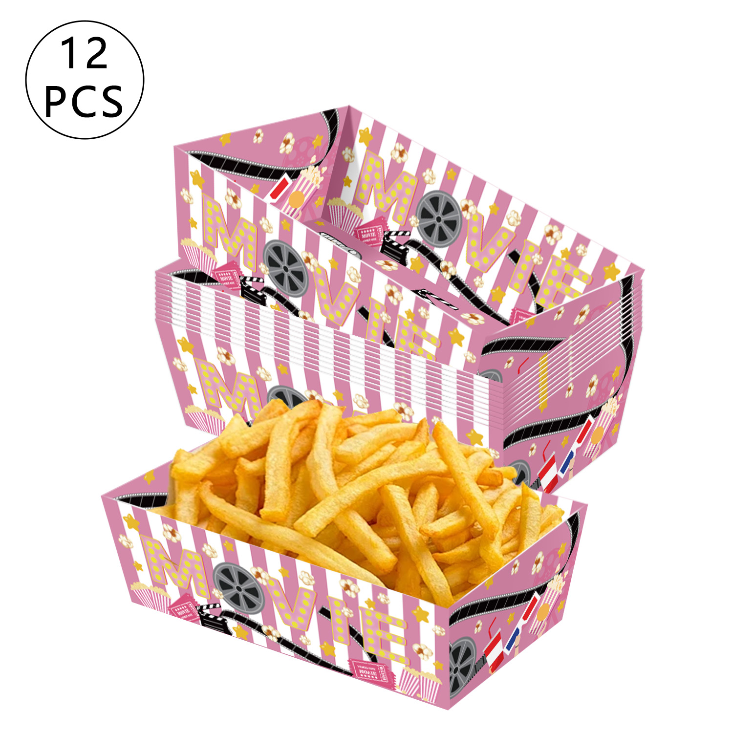 Home Cinema Food - Einweg-Popcornschalen aus Papier mit rosa Streifen