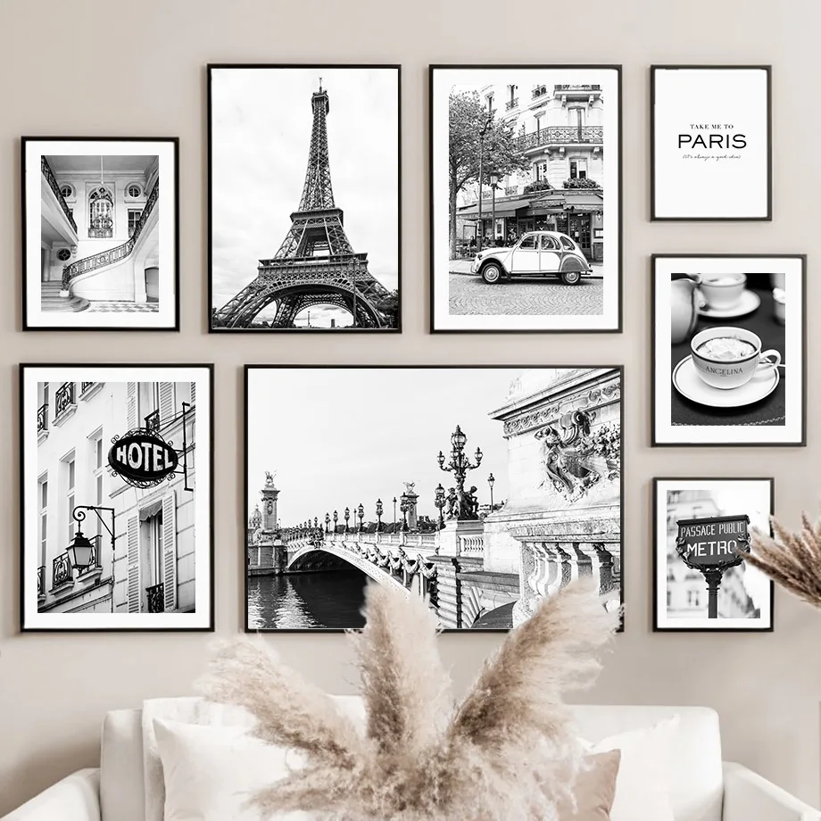 Home Cinema Wall Art - Wandkunst Leinwanddruck Schwarz-Weiß Paris Towel Cafe