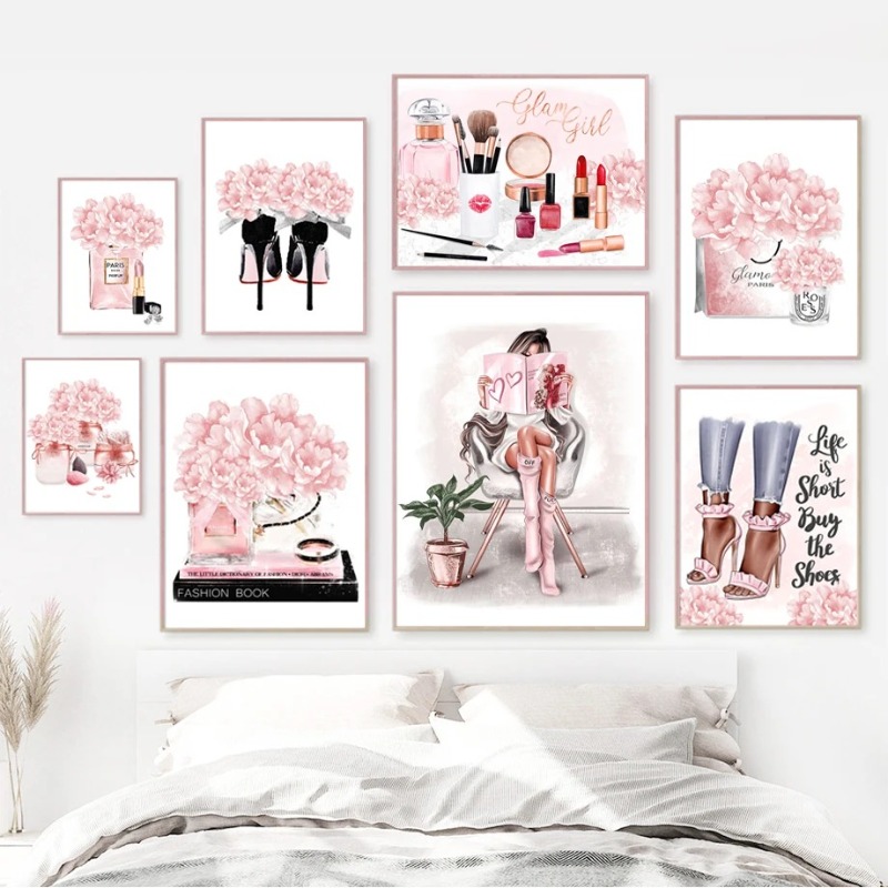 Home Cinema Wall Art - Rosa Blume Paris Parfüm Mode Lippenstift
