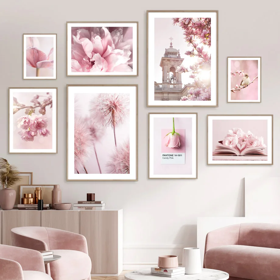 Home Cinema Wall Art - Frühling Rosa Rose Pfingstrose Sakura Löwenzahn