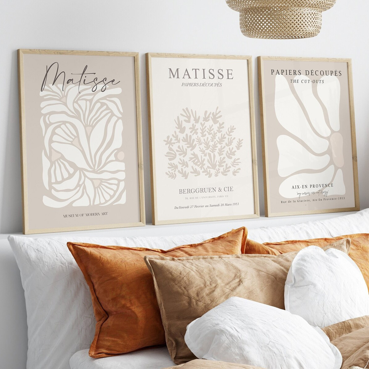 Home Cinema Wall Art - 3er-Set Bohemian Neutral Beige Matisse Canvas