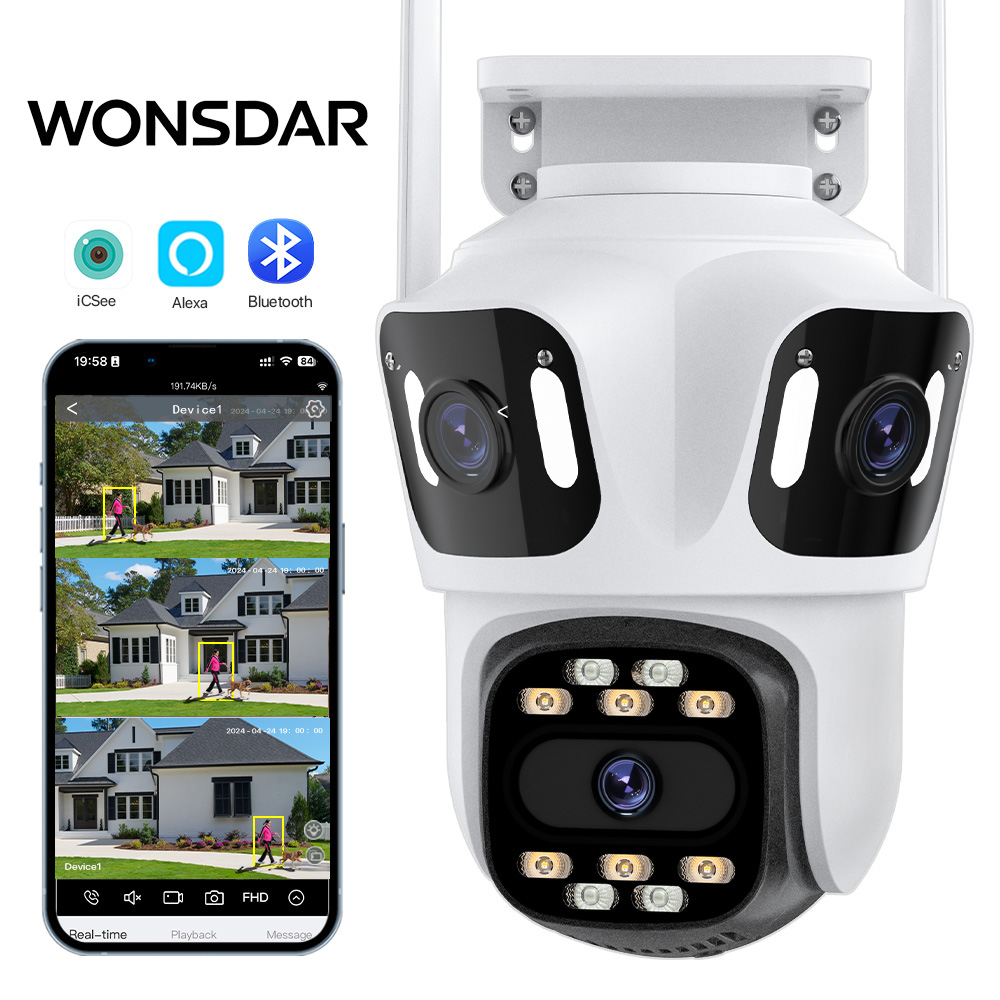 Home Cinema Wall Panels - WONSDAR Drei-Linsen-Drei-Bildschirm IP-Kamera WLAN Externe Dreifach-Linsen-Kamera