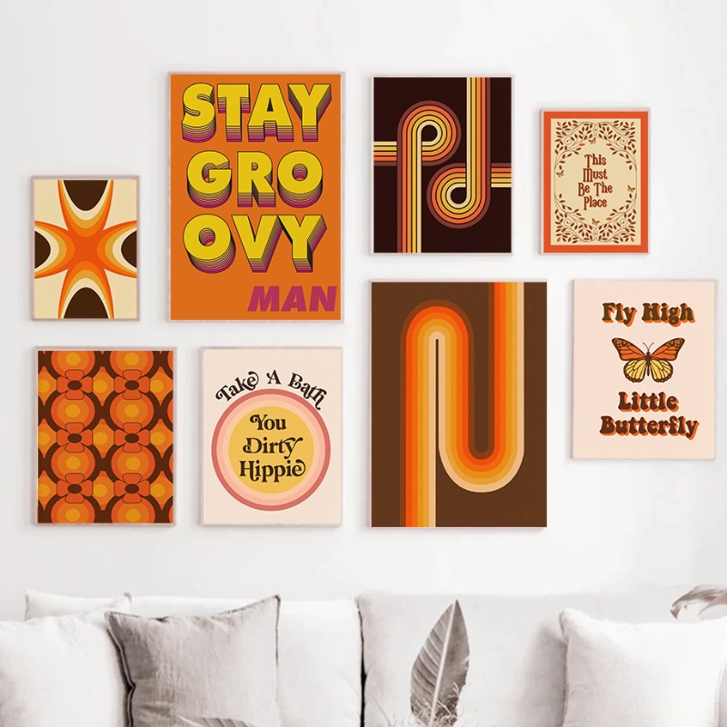 Home Cinema Wall Art - Retro 70er Hippie Kunstdruck Vintage Blumenstrauß